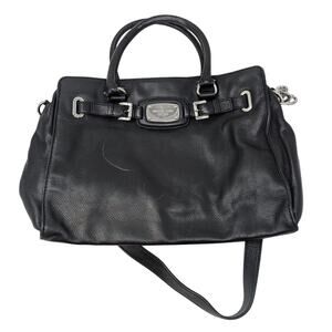Michael Kors Hamilton Satchel Tote Shoulder Bag Strap 1981 Black Leather Preppy